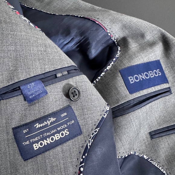 BONOBOS Mens Gray Wool Suit Jacket Blazer 42R Marzotto Italian Wool - Picture 8 of 9